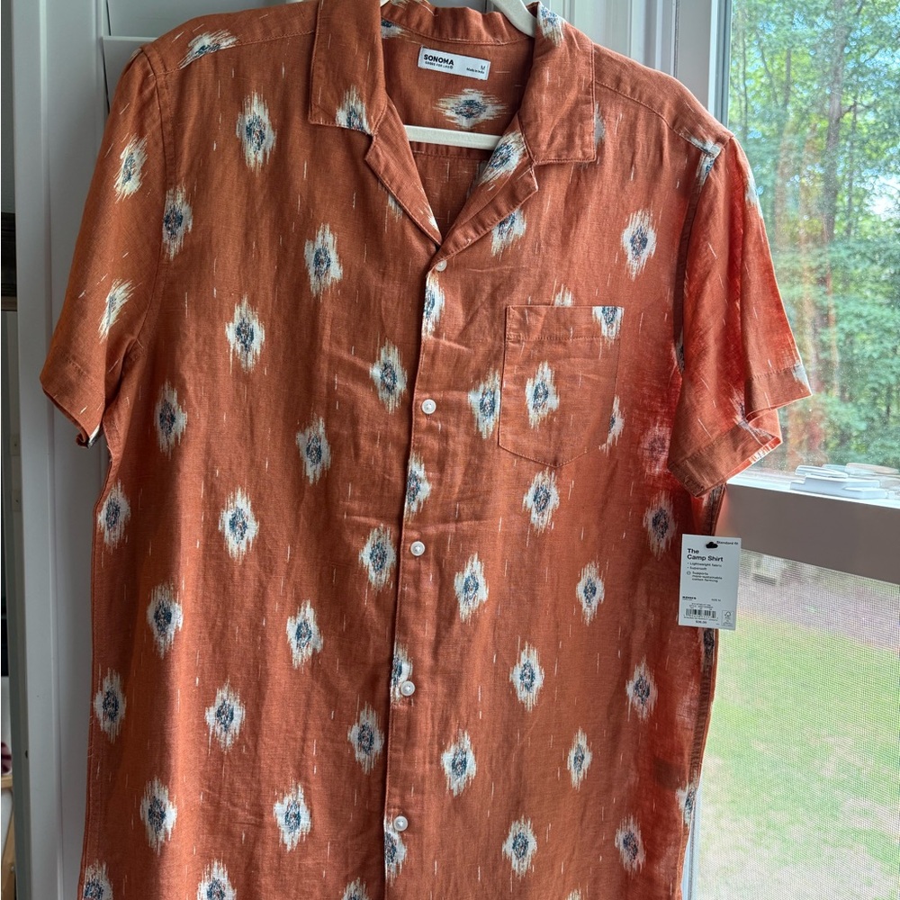Sonoma Men's Orange Patterned Shirt